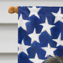 Load image into Gallery viewer, Longhaired Black and Tan Dachshund American Flag House Flag