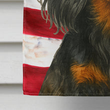 Load image into Gallery viewer, Longhaired Black and Tan Dachshund American Flag House Flag