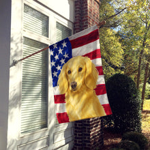 Load image into Gallery viewer, Longhaired Cream Dachshund American Flag House Flag