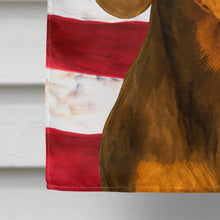 Load image into Gallery viewer, Chocolate and Tan Dachshund American Flag House Flag