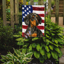 Load image into Gallery viewer, Dapple Dachshund American Flag Garden Flag