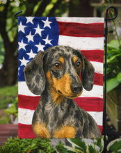 Load image into Gallery viewer, Dapple Dachshund American Flag Garden Flag