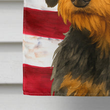 Load image into Gallery viewer, Wirehaired Black and Tan Dachshund American Flag House Flag