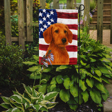 Load image into Gallery viewer, Wirehaired Red Dachshund American Flag Garden Flag