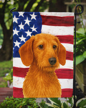 Load image into Gallery viewer, Wirehaired Red Dachshund American Flag Garden Flag