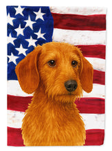 Load image into Gallery viewer, Wirehaired Red Dachshund American Flag Garden Flag