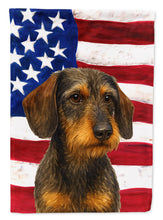 Load image into Gallery viewer, Wirehaired Wild Boar Dachshund American Flag Garden Flag