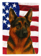 Load image into Gallery viewer, Black and Red German Shepherd American Flag Garden Flag