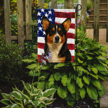 Load image into Gallery viewer, Tri-color Pembroke Welsh Corgi American Flag Garden Flag