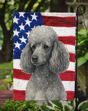 Load image into Gallery viewer, Silver Miniature Poodle American Flag Garden Flag