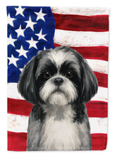 Load image into Gallery viewer, Black and White Shih Tzu American Flag House Flag