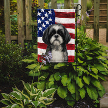 Load image into Gallery viewer, Black and White Shih Tzu American Flag Garden Flag