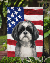 Load image into Gallery viewer, Black and White Shih Tzu American Flag Garden Flag