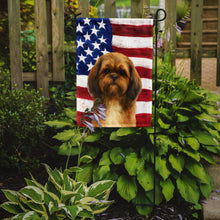 Load image into Gallery viewer, Brindle Shih Tzu American Flag Garden Flag