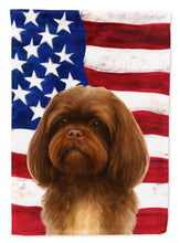 Load image into Gallery viewer, Liver Shih Tzu American Flag House Flag