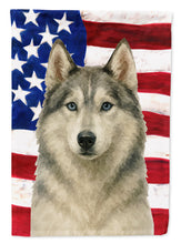 Load image into Gallery viewer, Gray and White Siberian Husky American Flag House Flag