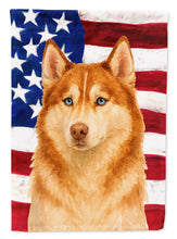 Load image into Gallery viewer, Red and White Siberian Husky American Flag House Flag