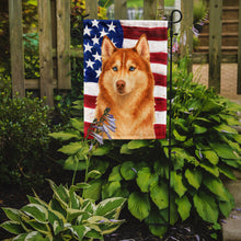 Load image into Gallery viewer, Red and White Siberian Husky American Flag Garden Flag