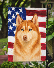 Load image into Gallery viewer, Red and White Siberian Husky American Flag Garden Flag