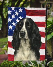 Load image into Gallery viewer, Black and White English Springer Spaniel American Flag Garden Flag