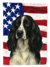 Load image into Gallery viewer, Black and White English Springer Spaniel American Flag Garden Flag
