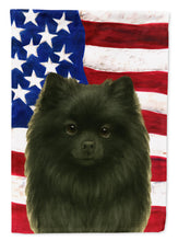 Load image into Gallery viewer, Black Pomeranian American Flag Garden Flag