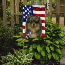 Load image into Gallery viewer, Blue Merle Pomeranian American Flag Garden Flag