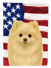 Load image into Gallery viewer, Cream Pomeranian American Flag Garden Flag