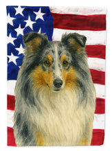 Load image into Gallery viewer, Blue Merle Sheltie American Flag House Flag