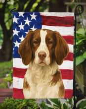Load image into Gallery viewer, Liver and White Brittany American Flag Garden Flag