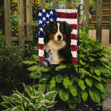 Load image into Gallery viewer, Black Tri American Shepherd American Flag Garden Flag