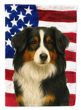 Load image into Gallery viewer, Black Tri American Shepherd American Flag Garden Flag