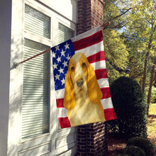 Load image into Gallery viewer, Lemon and White Basset Hound American Flag House Flag