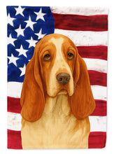 Load image into Gallery viewer, Red and White Basset Hound American Flag House Flag