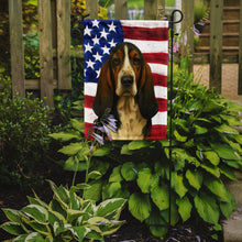 Load image into Gallery viewer, Tri-color Basset Hound American Flag Garden Flag