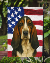 Load image into Gallery viewer, Tri-color Basset Hound American Flag Garden Flag