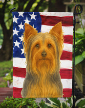 Load image into Gallery viewer, Blue and Tan Longhaired Yorkshire Terrier American Flag Garden Flag
