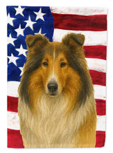Load image into Gallery viewer, Sable and White Merle Collie American Flag Garden Flag