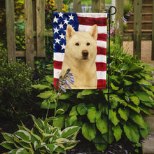 Load image into Gallery viewer, White Akita American Flag Garden Flag
