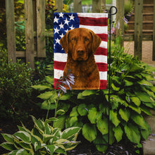 Load image into Gallery viewer, Brown Chesapeake Bay Retriever American Flag Garden Flag