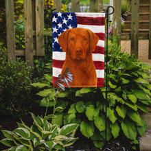 Load image into Gallery viewer, Sedge Chesapeake Bay Retriever American Flag Garden Flag
