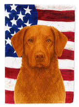 Load image into Gallery viewer, Sedge Chesapeake Bay Retriever American Flag Garden Flag