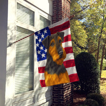 Load image into Gallery viewer, Black and Tan Airedale Terrier American Flag House Flag