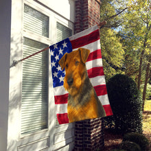 Load image into Gallery viewer, Grizzle and Tan Airedale Terrier American Flag House Flag