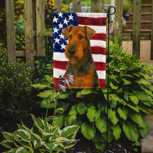 Load image into Gallery viewer, Grizzle and Tan Airedale Terrier American Flag Garden Flag