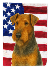 Load image into Gallery viewer, Grizzle and Tan Airedale Terrier American Flag Garden Flag