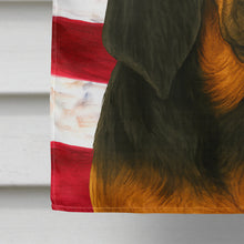 Load image into Gallery viewer, Black and Tan Bloodhound American Flag House Flag