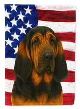 Load image into Gallery viewer, Black and Tan Bloodhound American Flag House Flag