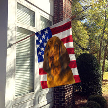 Load image into Gallery viewer, Liver and Tan Bloodhound American Flag House Flag