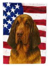 Load image into Gallery viewer, Liver and Tan Bloodhound American Flag Garden Flag